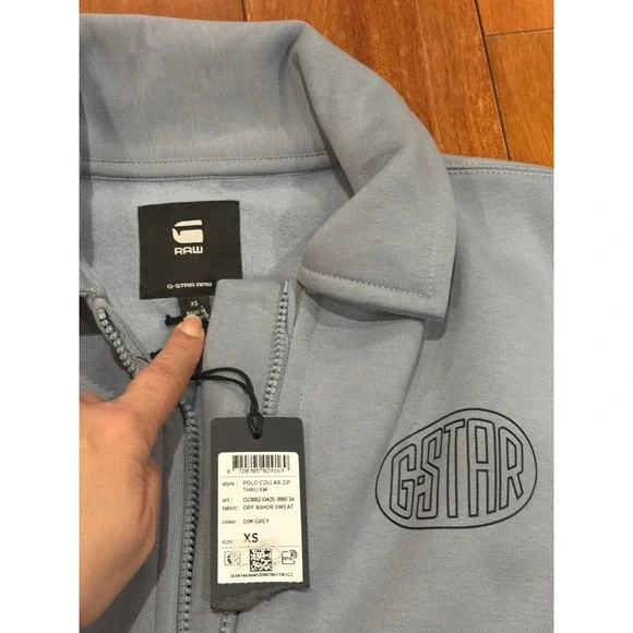 NWT G-Star RAW Polo Collar Zip Thru Sweatshirt Dim Grey XS D23882-D425-3885